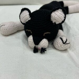 Handmade Black and White Crochet Cat Plush